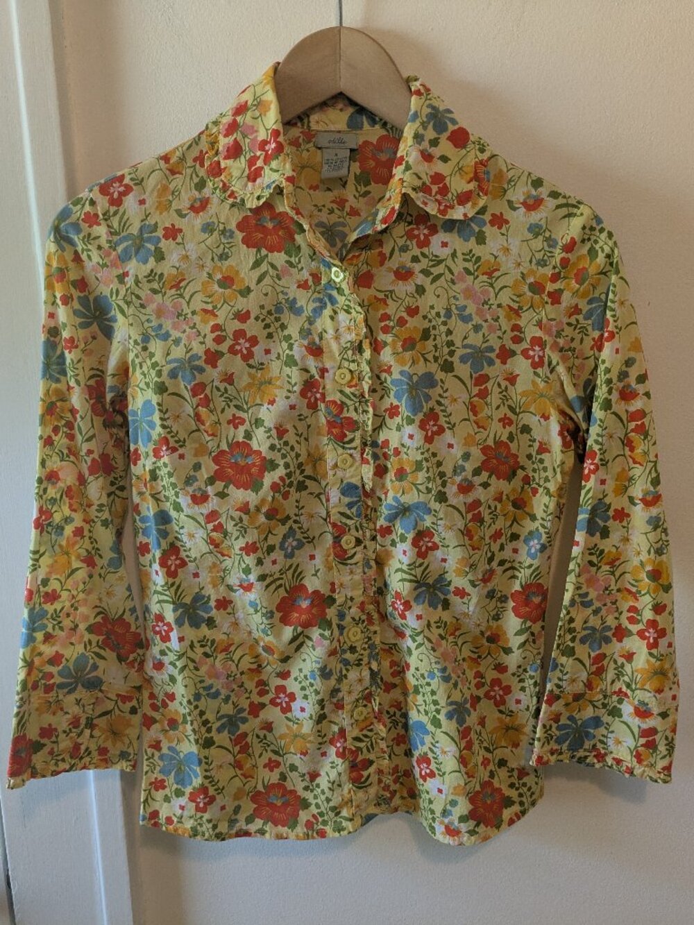 Anthropologie Odille Yellow Floral Print Cotton Buttondown Shirt